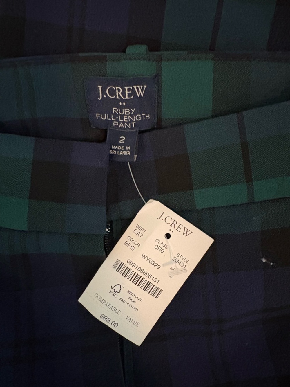J. Crew Green and Navy Plaid Skinny Pants - Picture 3 of 3